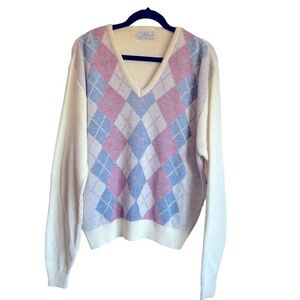 Vintage Argyle Pinnacle V Neckline Cotton Acrylic Sweater